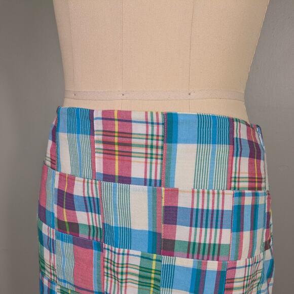Talbots Madras Plaid Mini Skirt 10 Blue Pink Preppy Classic Patchwork NWT Summer - Picture 4 of 13